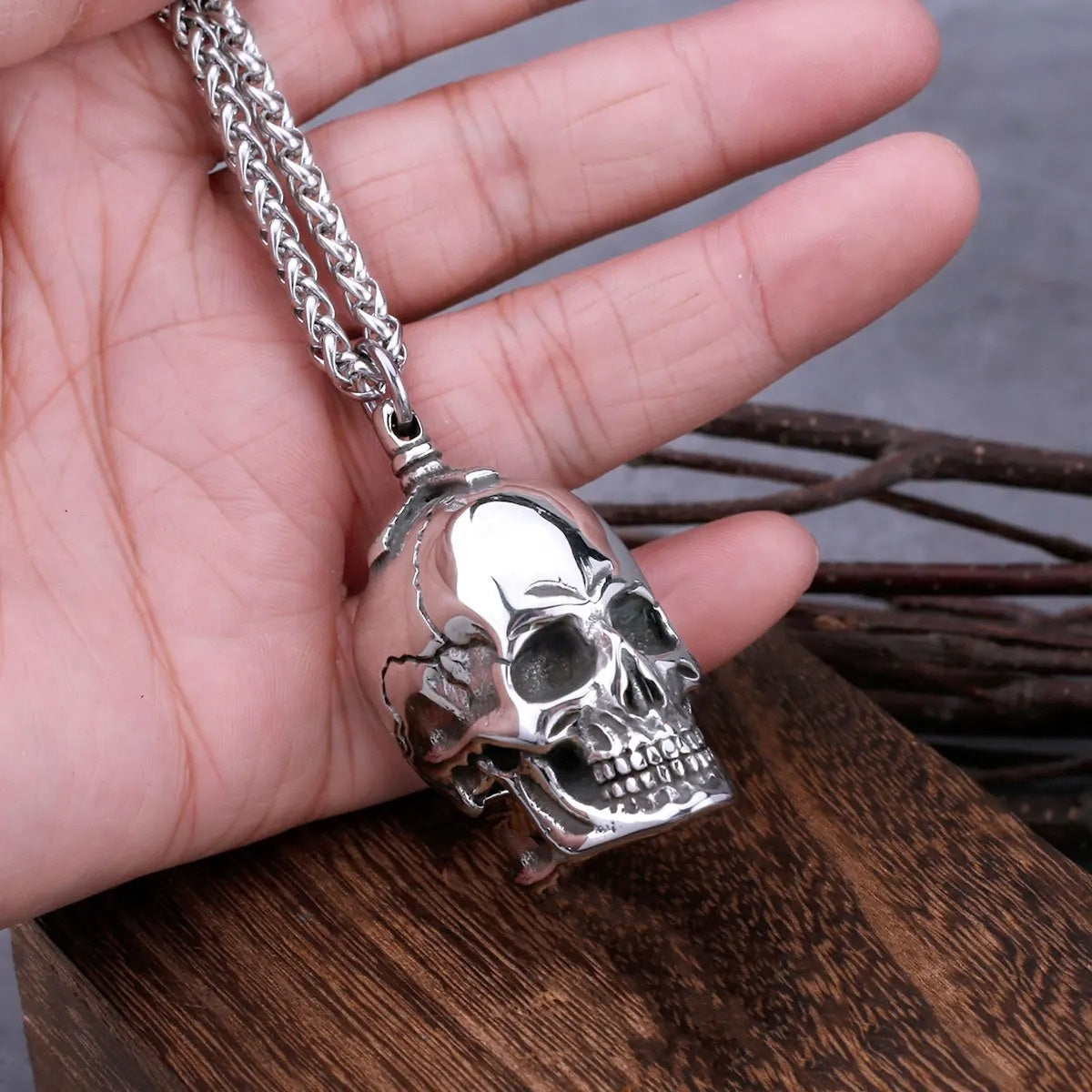316L Stainless Steel Large Skull Necklace Men's Vintage Gothic Punk Skull Head Pendant Necklace Party Biker Fashion Male Jewelry