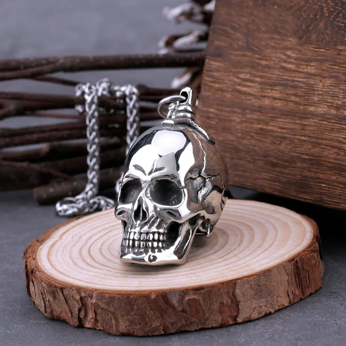 316L Stainless Steel Large Skull Necklace Men's Vintage Gothic Punk Skull Head Pendant Necklace Party Biker Fashion Male Jewelry