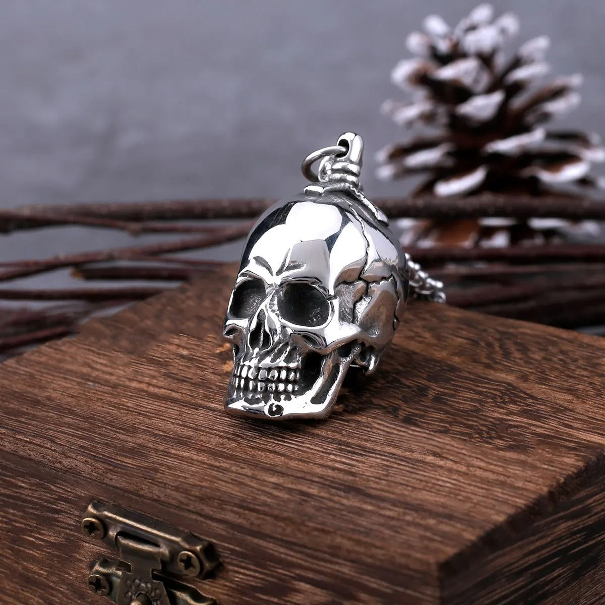 316L Stainless Steel Large Skull Necklace Men's Vintage Gothic Punk Skull Head Pendant Necklace Party Biker Fashion Male Jewelry