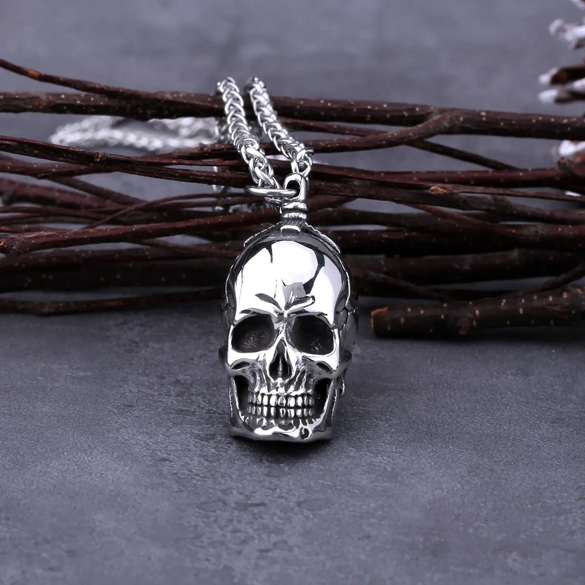 316L Stainless Steel Large Skull Necklace Men's Vintage Gothic Punk Skull Head Pendant Necklace Party Biker Fashion Male Jewelry