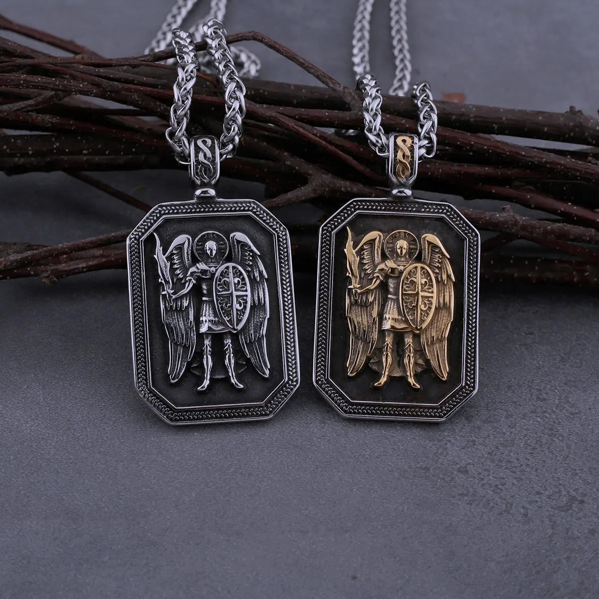 Stainless Steel St. Michael Archangel Cross Shield Necklace Men's Fashion Biker Amulet Pendant Necklace Jewelry Accessories