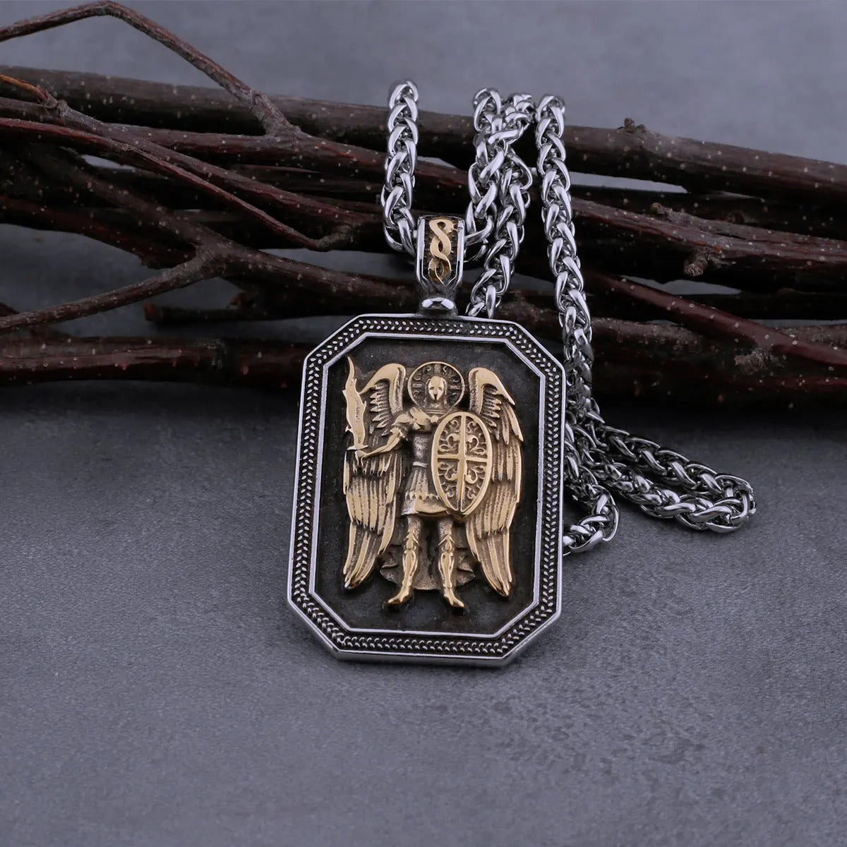 Stainless Steel St. Michael Archangel Cross Shield Necklace Men's Fashion Biker Amulet Pendant Necklace Jewelry Accessories