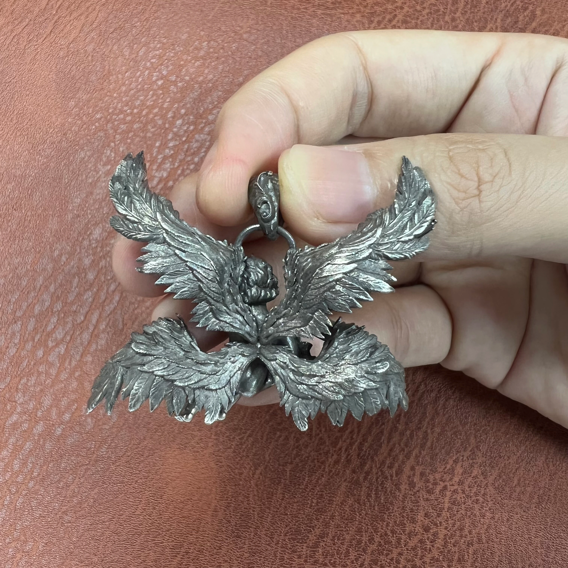 Alternative personality S925 silver old craft battle angel small horn pendant
