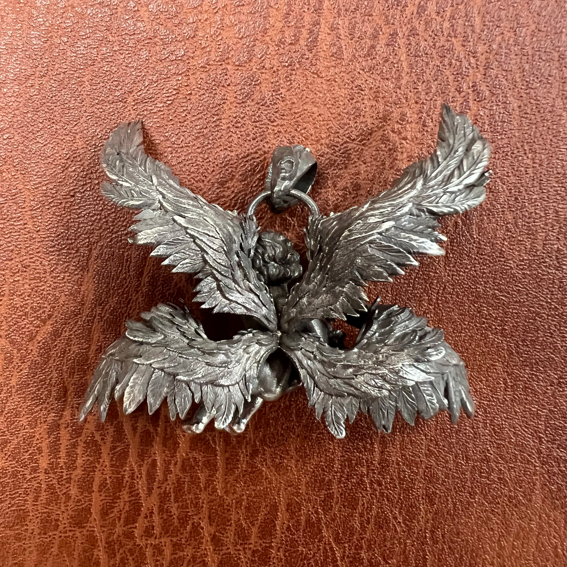 Alternative personality S925 silver old craft battle angel small horn pendant