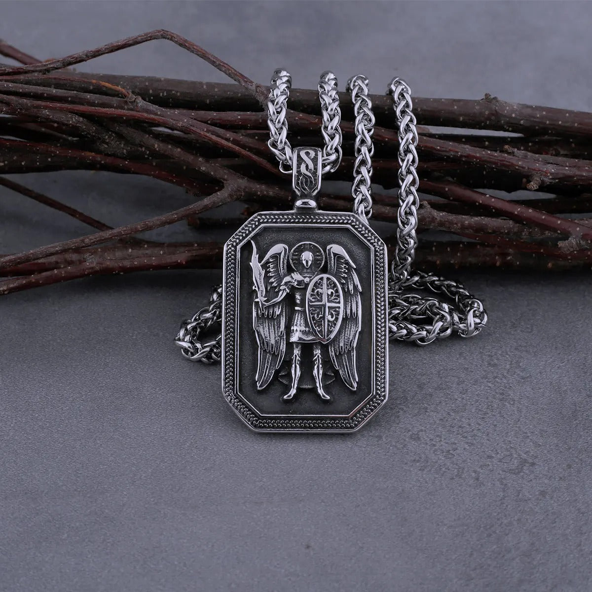 Stainless Steel St. Michael Archangel Cross Shield Necklace Men's Fashion Biker Amulet Pendant Necklace Jewelry Accessories