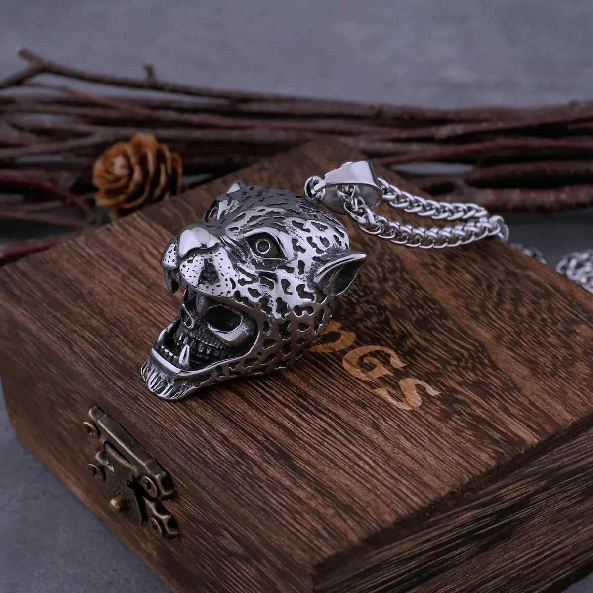 316L Stainless Steel Leopard Skull Necklace Men's Boutique All-match Rock Hip Hop Biker Pendant Neo-Gothic Jewelry Gift
