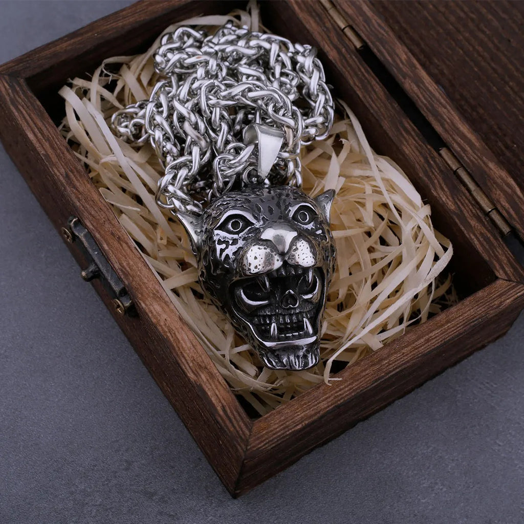 316L Stainless Steel Leopard Skull Necklace Men's Boutique All-match Rock Hip Hop Biker Pendant Neo-Gothic Jewelry Gift