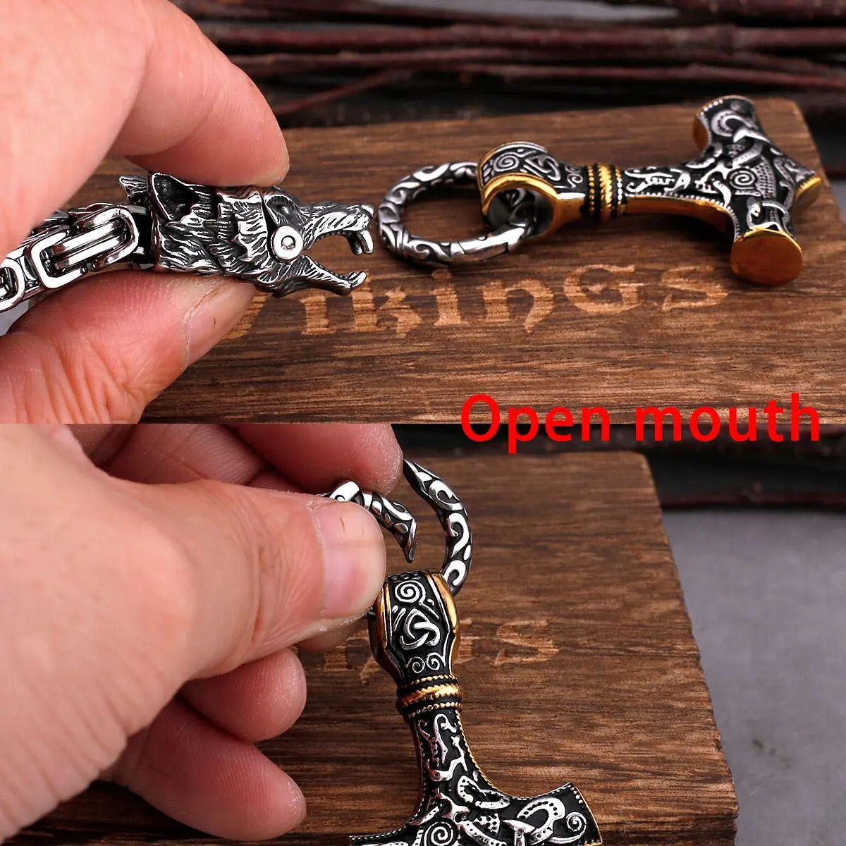 Glamorous Stainless Steel Wolf Head Necklace Viking Creativity Thor's Hammer Pendant Punk Hip Hop Rock Party Cool Jewelry Gifts