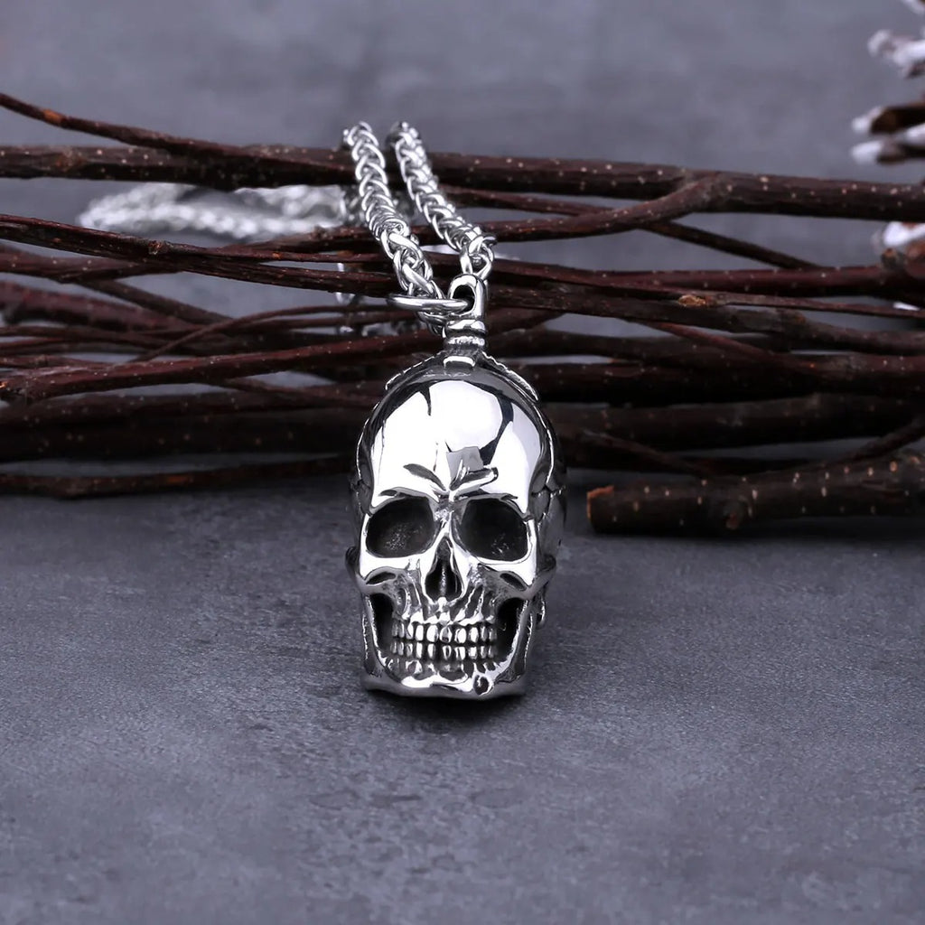 316L Stainless Steel Large Skull Necklace Men's Vintage Gothic Punk Skull Head Pendant Necklace Party Biker Fashion Male Jewelry