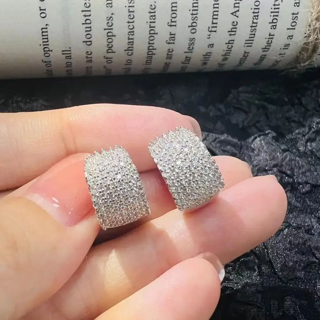 Hot sale full diamond stud earrings S925 silver plated earrings hip hop tide brand
