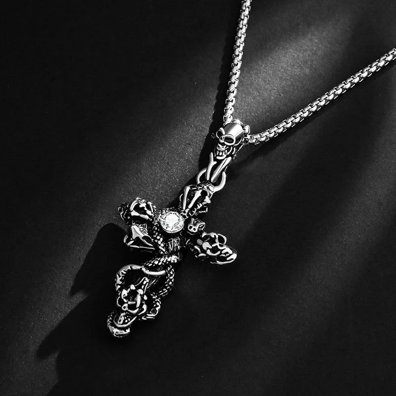 European and American Personality Retro Exaggerated Jewelry Skull Snake Men's Necklace Cross Necklace Pendant Jewelry