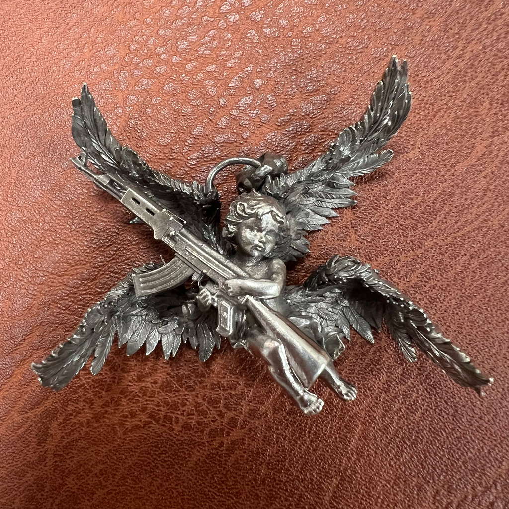 Alternative personality S925 silver old craft battle angel small horn pendant