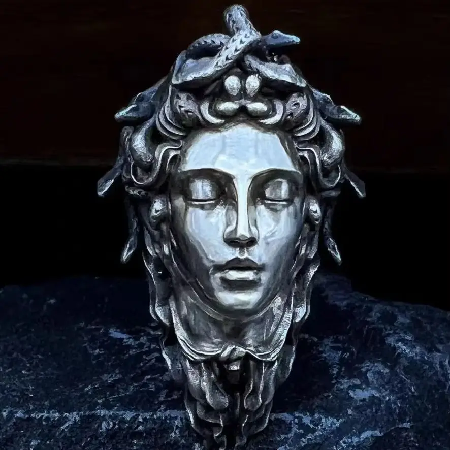 Handcrafted Sterling Silver Medusa s925 Silver Necklace Ancient Greek Myth Snake Woman Pendant Featured Pendant