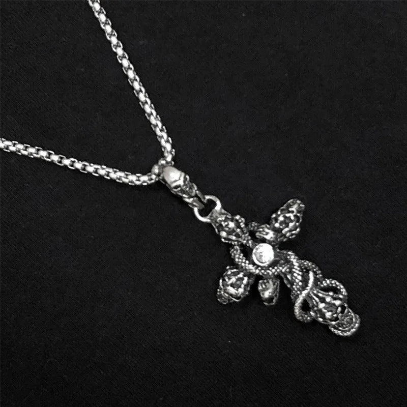 European and American Personality Retro Exaggerated Jewelry Skull Snake Men's Necklace Cross Necklace Pendant Jewelry