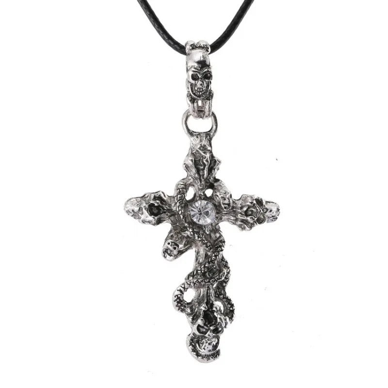 European and American Personality Retro Exaggerated Jewelry Skull Snake Men's Necklace Cross Necklace Pendant Jewelry
