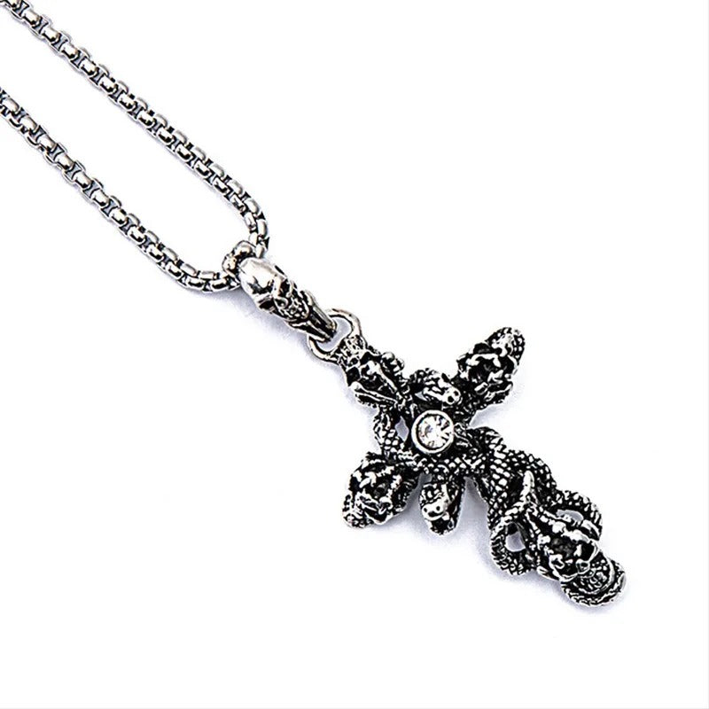 European and American Personality Retro Exaggerated Jewelry Skull Snake Men's Necklace Cross Necklace Pendant Jewelry