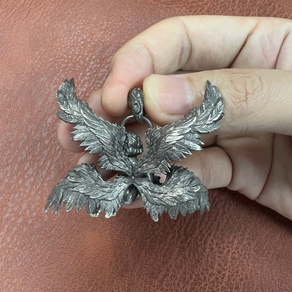 Alternative personality S925 silver old craft battle angel small horn pendant
