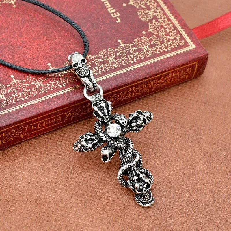 European and American Personality Retro Exaggerated Jewelry Skull Snake Men's Necklace Cross Necklace Pendant Jewelry