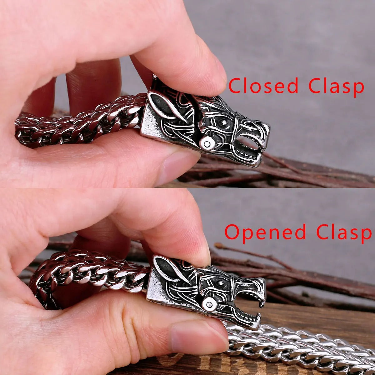 Fashionable Nordic Wolf Head 316L Stainless Steel Bracelet Dominant Animal Men's Bracelet Punk Cool Biker Wristband Accessories