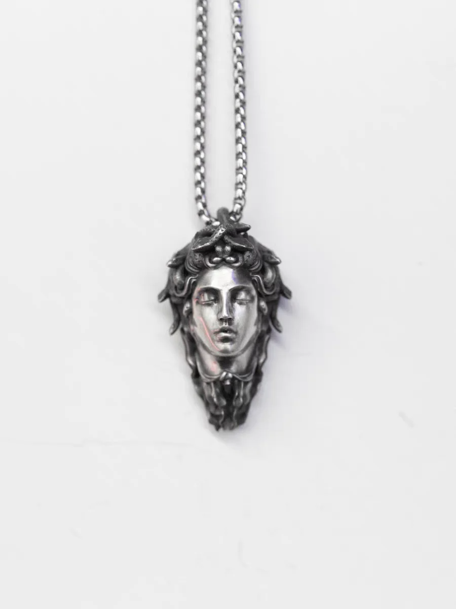 Handcrafted Sterling Silver Medusa s925 Silver Necklace Ancient Greek Myth Snake Woman Pendant Featured Pendant