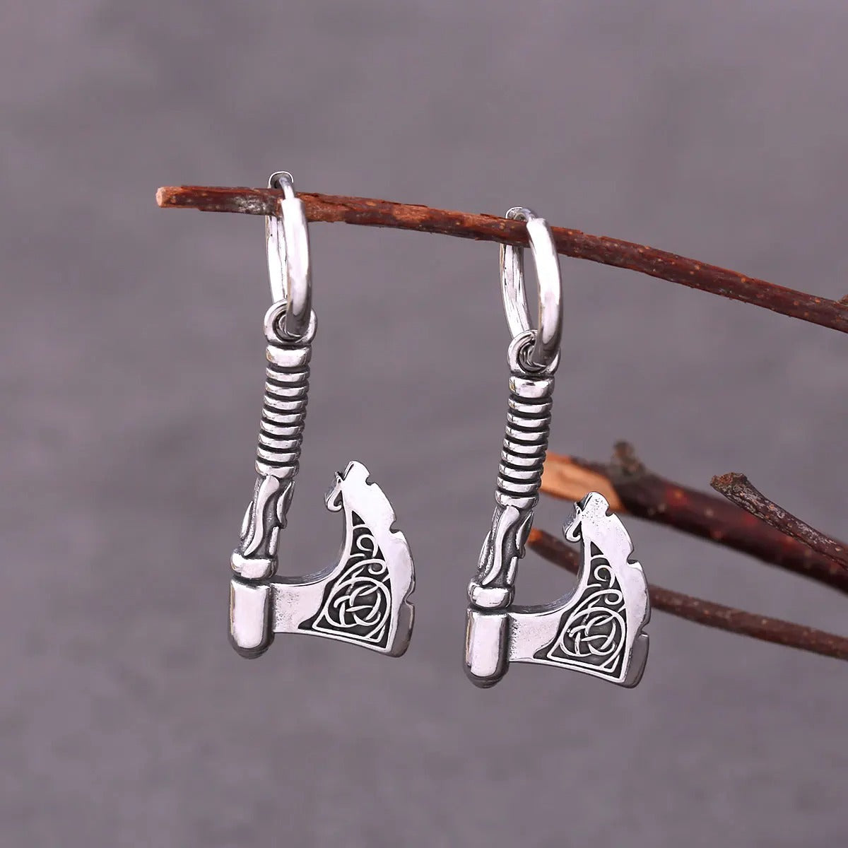 Hip Hop Punk Viking Axe Drop Earrings Fashion Celtic Knot Rune Amulet Earrings Rock Biker Boys Stainless Steel Accessories